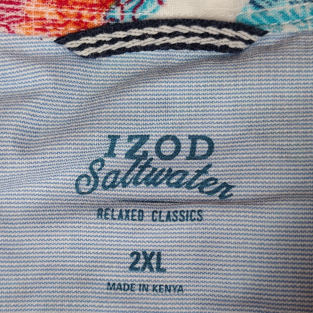 IZOD Saltwater Mens 2XL Reverse Print Parrot Tropical Linen Look Cotton Shirt - Picture 2 of 16